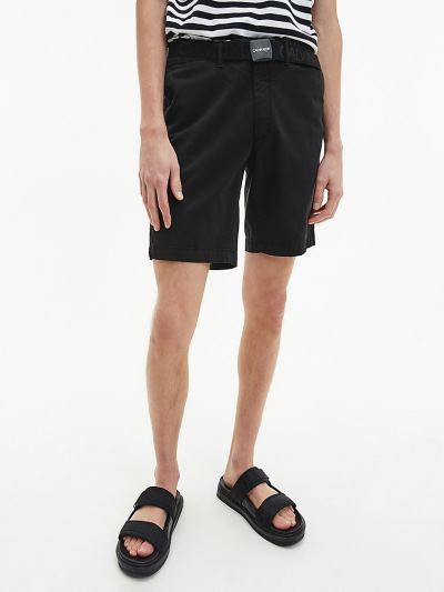 Calvin Klein Ruhák HU814711 | Calvin Klein Slim Organic Cotton Belted Férfi Rövidnadrág Fekete